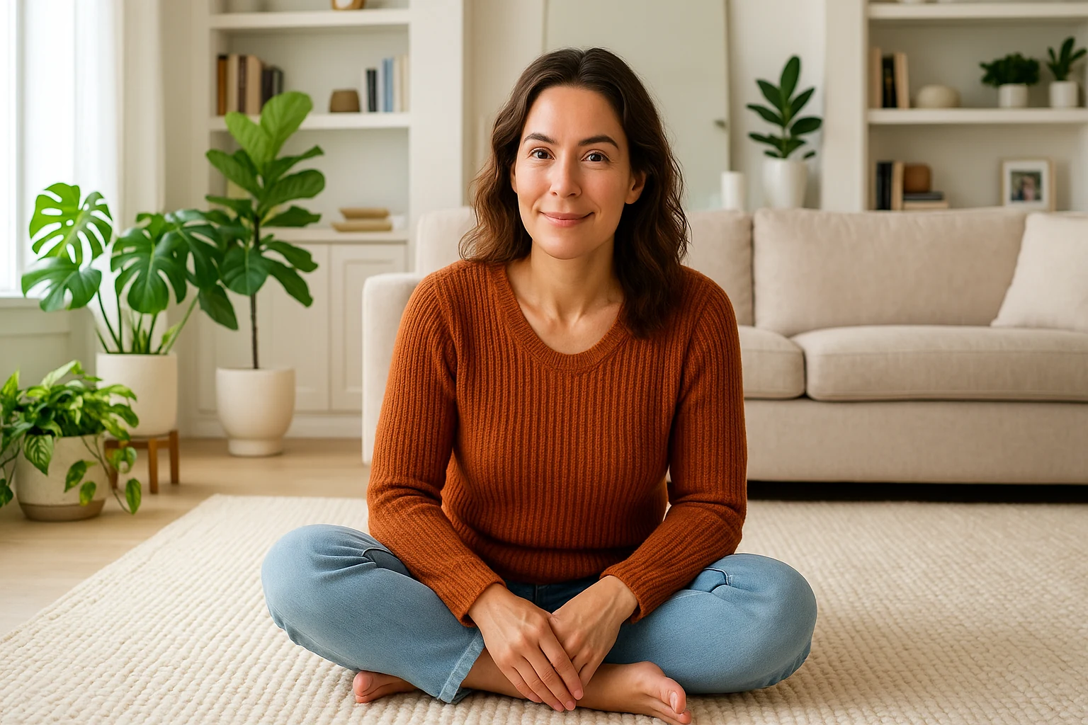 Woman with a refreshed, glowing face after face yoga